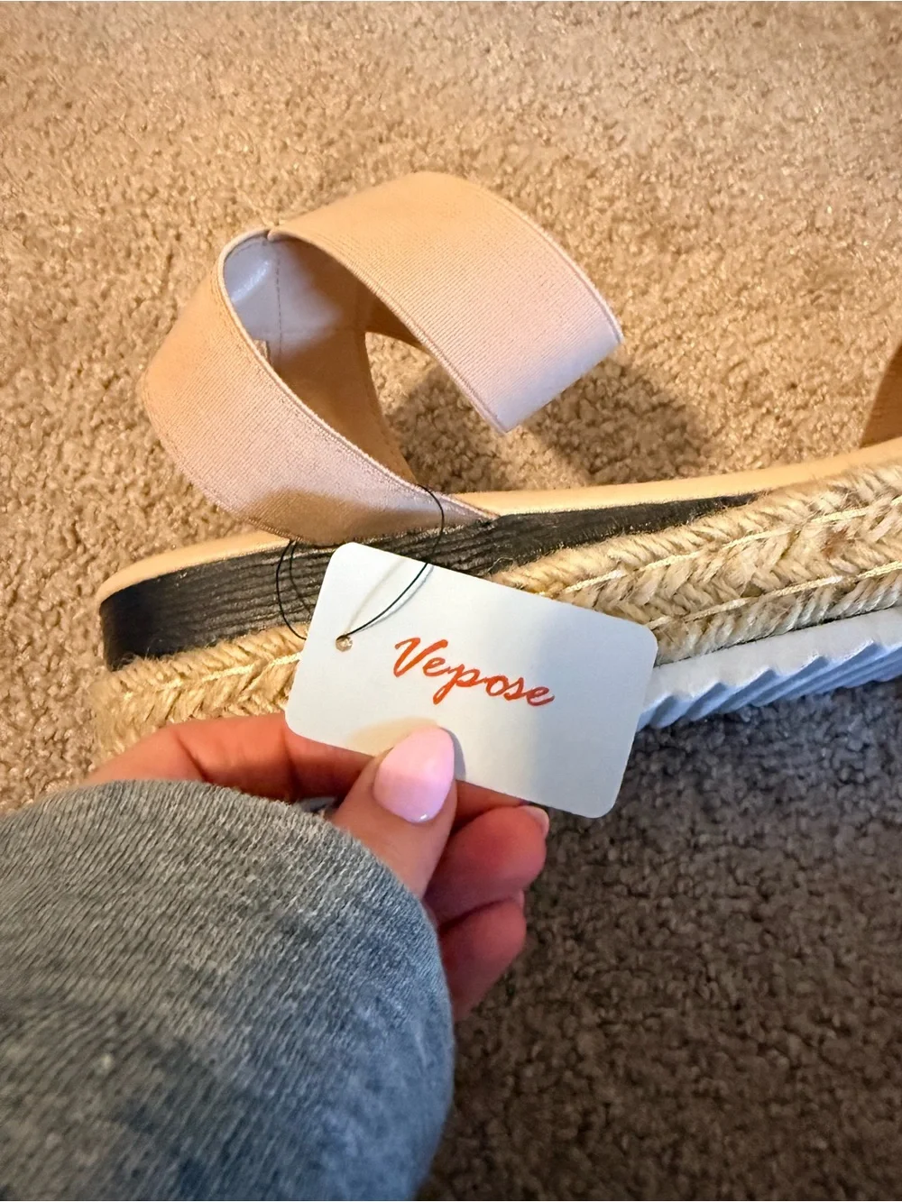 NWT Vepose Blush Nude Espadrille Platform Sandals 9.5